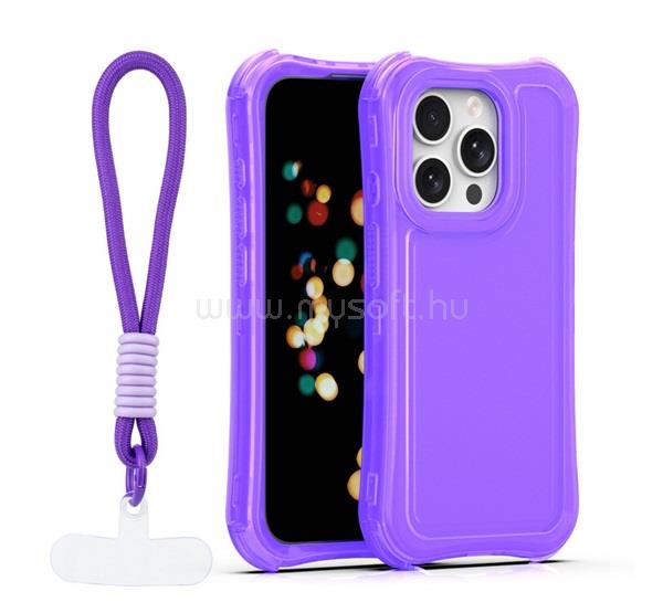 GIGAPACK iPhone 15 Pro GIGAPACK Szilikon telefonvédő ütésállóság, műanyag hátlap + kézpánt, LILA