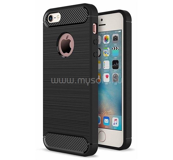 GIGAPACK iPhone SE (2016) / 5S / 5 GIGAPACK Szilikon telefonvédő ütésállóság, karbon minta, FEKETE