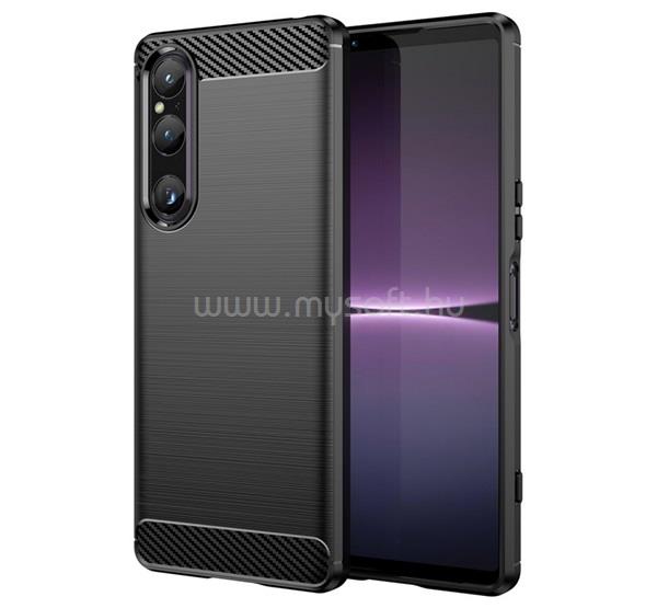 GIGAPACK Sony Xperia 1 V GIGAPACK szilikon telefonvédő ütésállóság, karbon minta, FEKETE