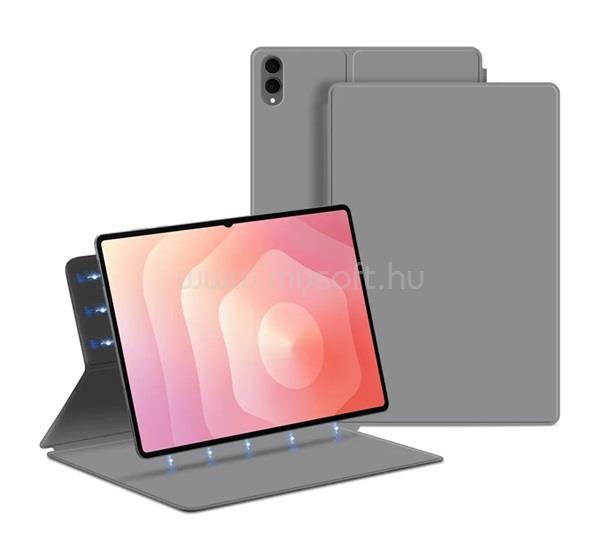 GIGAPACK Samsung Tab S11 Ultra 5G / Tab S11 Ultra WIFI GIGAPACK Tok álló, bőr hatású aktív FLIP, asztali tartó, VILÁGOSSZÜRKE