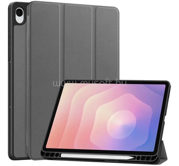 GIGAPACK Samsung Tab S11 5G / Tab S11 WIFI GIGAPACK Tok álló, bőr hatású aktív FLIP, ceruza tartó, SÖTÉTSZÜRKE