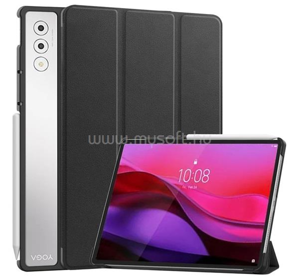 GIGAPACK Lenovo Yoga Tab Plus GIGAPACK Tok álló, bőr hatású aktív FLIP, asztali tartó, FEKETE