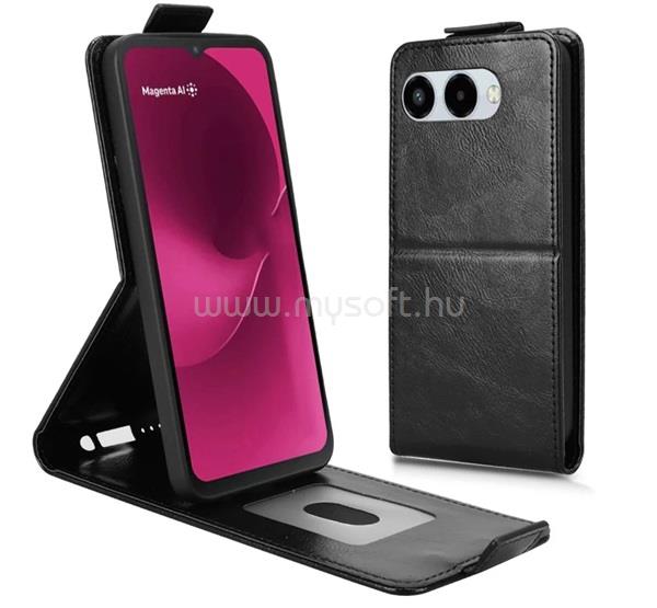 GIGAPACK T Phone 3 5G GIGAPACK Tok álló, bőr hatású FLIP, kártyatartó, FEKETE