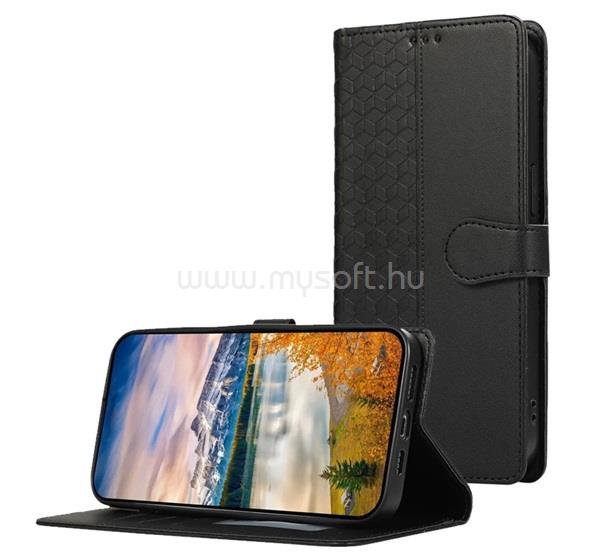 GIGAPACK Samsung A57 5G GIGAPACK Tok álló, bőr hatású FLIP, prémium + kézpánt, FEKETE