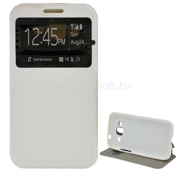 GIGAPACK Samsung Core Prime LTE / Core Prime GIGAPACK Tok álló, bőr hatású FLIP, ablakos, FEHÉR