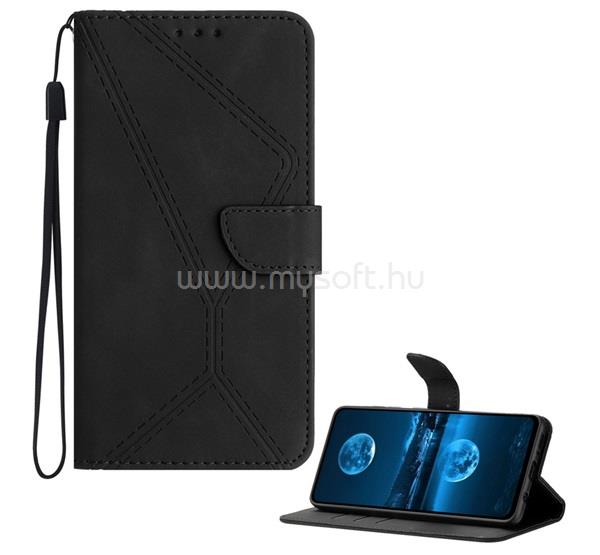GIGAPACK T Phone 3 5G GIGAPACK Tok álló, bőr hatású FLIP, varrás minta + kézpánt, FEKETE
