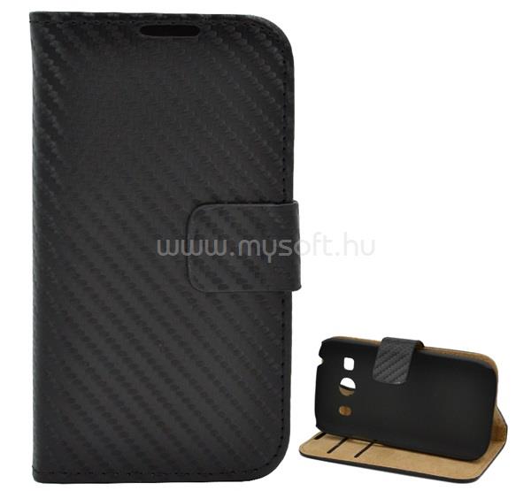 GIGAPACK Samsung Ace 4 LTE GIGAPACK tok álló, bőr hatású FLIP, karbon minta, FEKETE