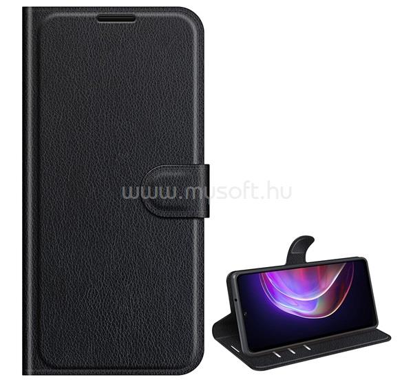 GIGAPACK Vivo V21 5G GIGAPACK tok álló, bőr hatású FLIP, prémium, FEKETE