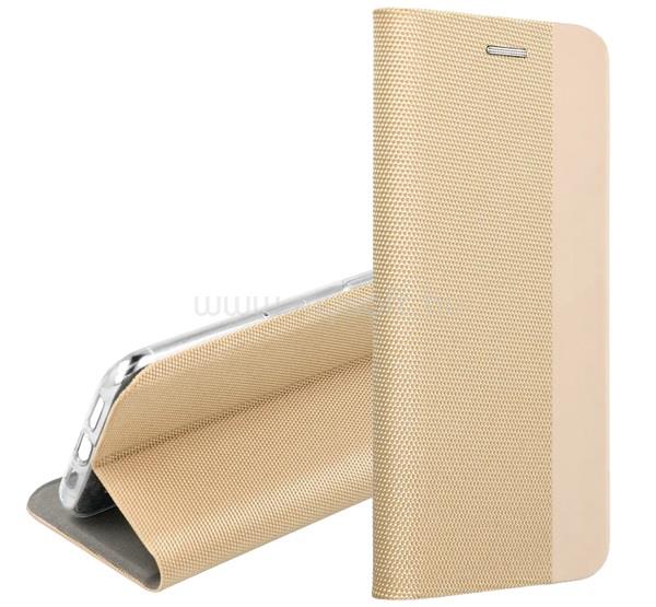 GIGAPACK Redmi Note 15 Pro 5G GIGAPACK Tok álló, bőr hatású FLIP, textil minta, ARANY