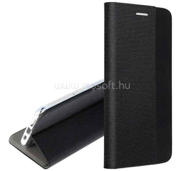 GIGAPACK Samsung A57 5G GIGAPACK Tok álló, bőr hatású FLIP, textil minta, FEKETE