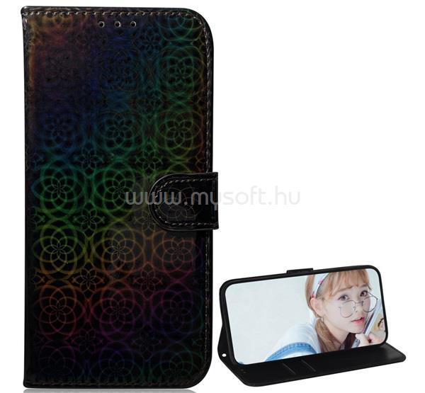 GIGAPACK Xiaomi Mi 10T Pro 5G / Mi 10T 5G GIGAPACK Tok álló, bőr hatású FLIP, virág, FEKETE