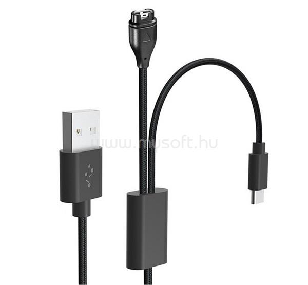 GIGAPACK TACTICAL töltőkábel 2in1 USB - Garmin Watch töltő/Type-C, 115cm, FEKETE