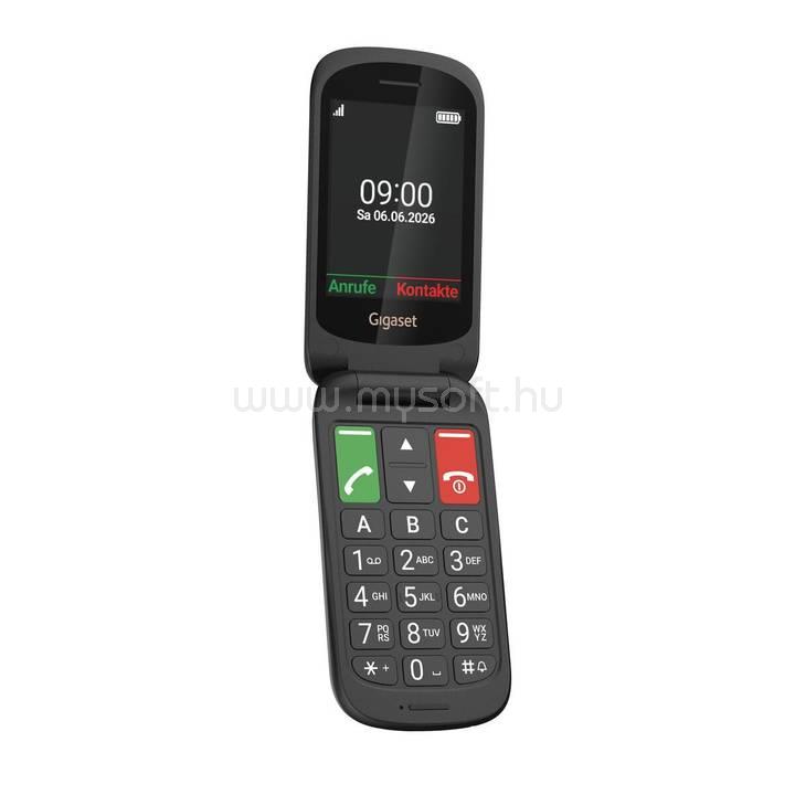 GIGASET GL40 mobiltelefon, flip, idősek számára, Dual SIM, fekete