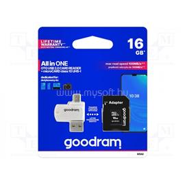GOODRAM Memóriakártya SDHC 16GB CL10 UHS-I + adapter + OTG kártyaolvasó M1A4-0160R12 small