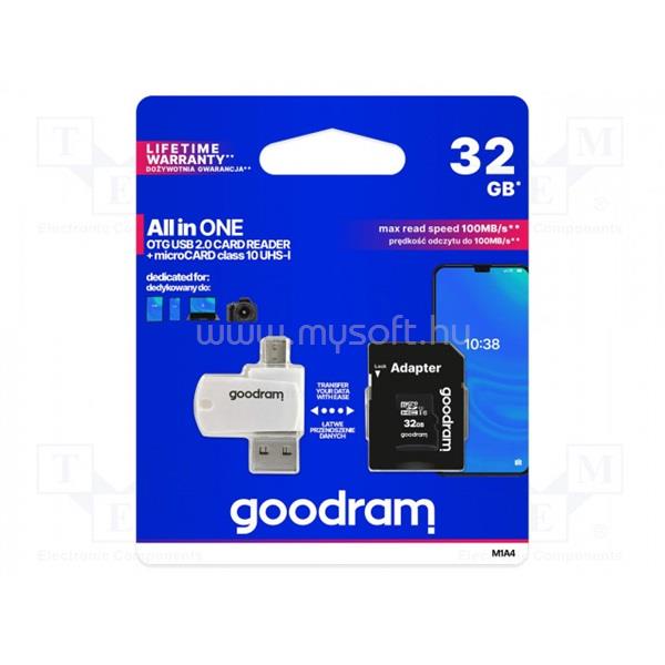 GOODRAM Memóriakártya SDHC 32GB CL10 UHS-I + adapter + OTG kártyaolvasó