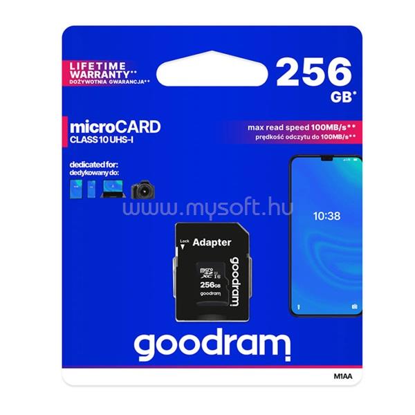 GOODRAM Memóriakártya SDXC 256GB CL10 UHS-I + adapter
