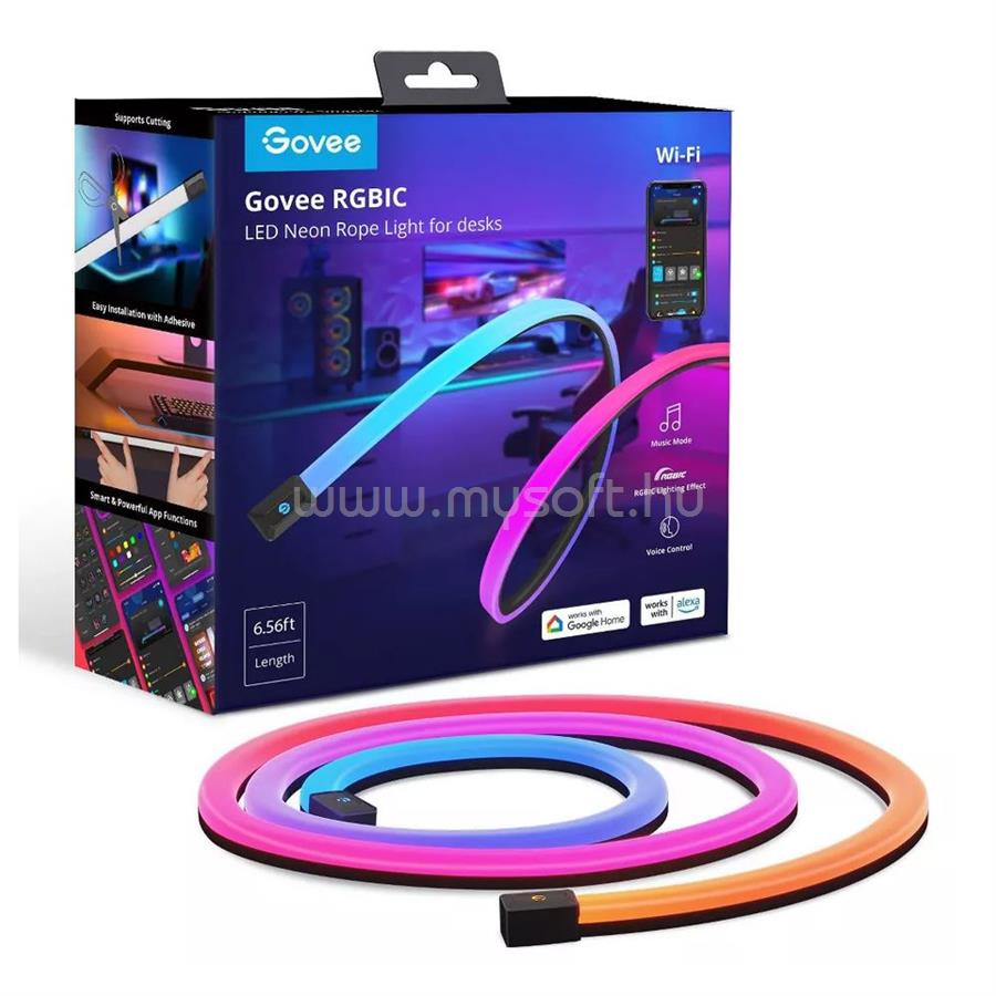 GOVEE Neon Gaming asztal LED világítás (2 méter) Hang + Wifi + Bluetooth vezérlésel