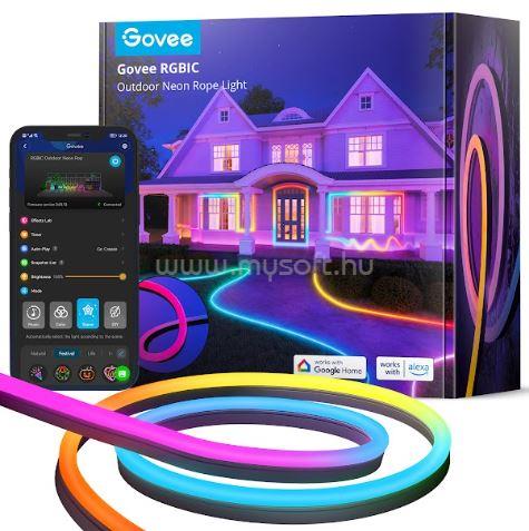GOVEE RGBIC Basic NEON szilikon védőburkolattal ellátott kültéri szalagfény (10 méter) hang + Wifi + Bluetooth vezérlésel