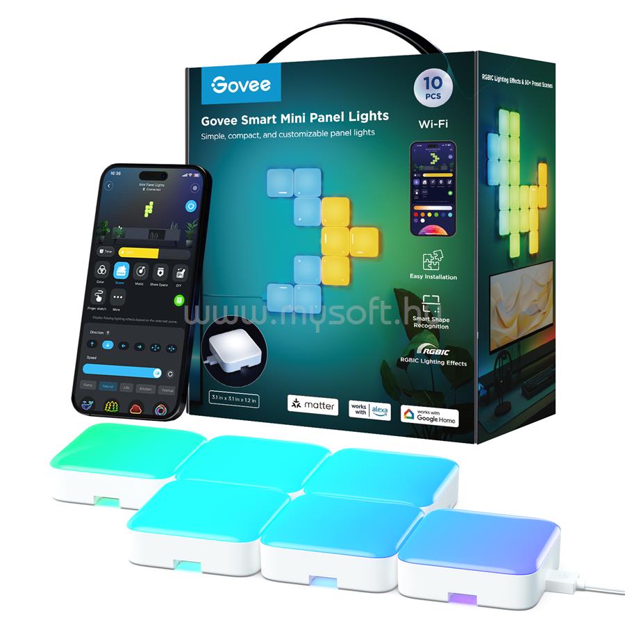 GOVEE Smart Mini panellámpák (10 db) Hang + Wifi + Bluetooth vezérlésel