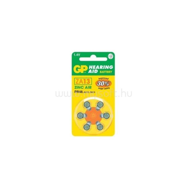 GP BATTERIES GP Hearing Aid ZA13 (7000ZD, PR48) Cink-levegő hallókészülék elem 6db/bliszter