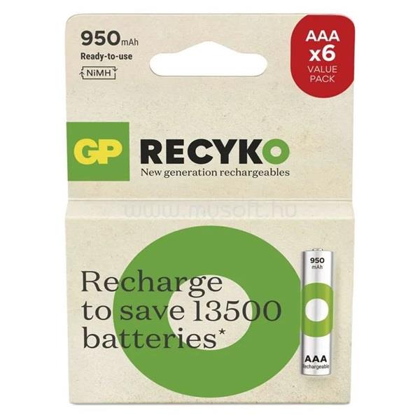 GP BATTERIES GP ReCyko NiMH Akkumulátor HR03 (AAA) 950mAh 6db