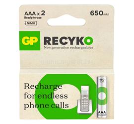 GP RECYKO elem (AAA, 1.2V, 650mAh Ni-MH, újratölthető) 2db/csomag GPRCK65AAA680C2 small