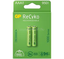 GP RECYKO elem (AAA, 1.2V, 950mAh Ni-MH, újratölthető) 2db/csomag GP100AAAHCER21-2TLB2 small