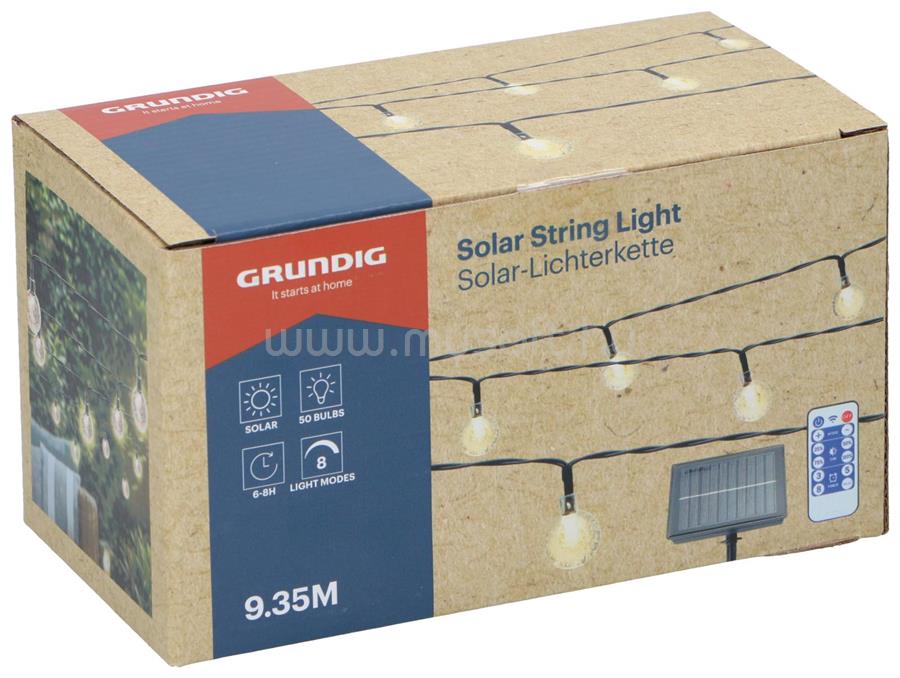 GRUNDIG Solar fényfüzér 50 db-os, meleg fehér, 8 világítási mód, 735x4x2,3 cm