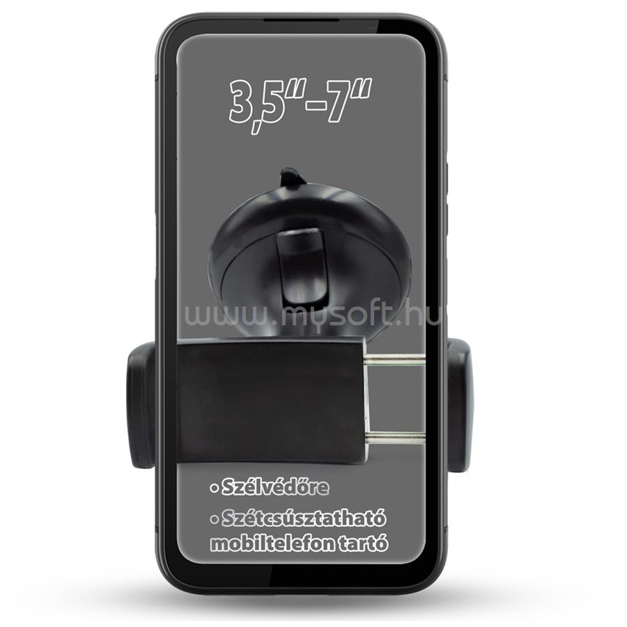 HADRON autós mobiltelefon tartó. 3.5-7-es készülékekhez szélvédőre (fekete)