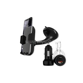 HADRON autós mobiltelefon tartó, 4"-7"-os készülékekhez, 60W-os 2xUSB szivargyújtó gyorstöltő és USB-C kábel MOBUSB60W_01 small