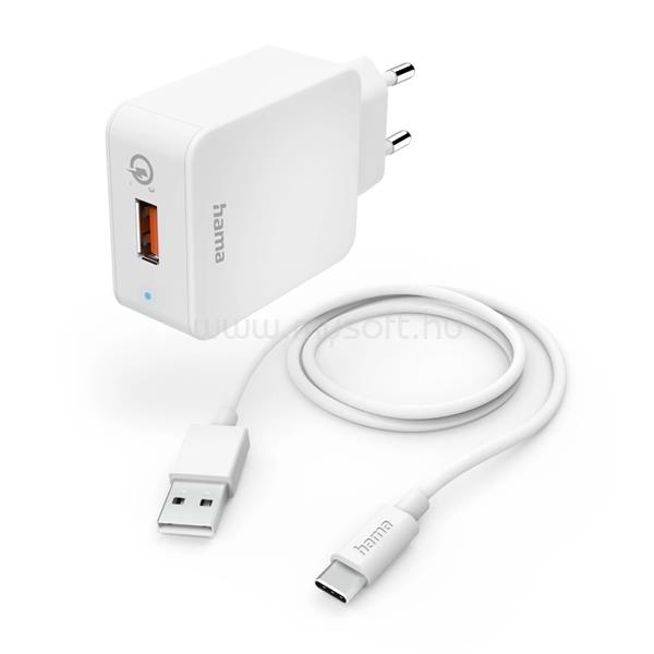 HAMA 00201626 "QC 3.0" USB -Type-C kábellel (19,5w), fic e3 hálózati töltő szett (fehér)