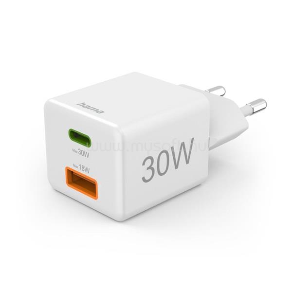 HAMA 00201992 MINI 30W PD QC USB/USB-C hálózati töltő (fehér)