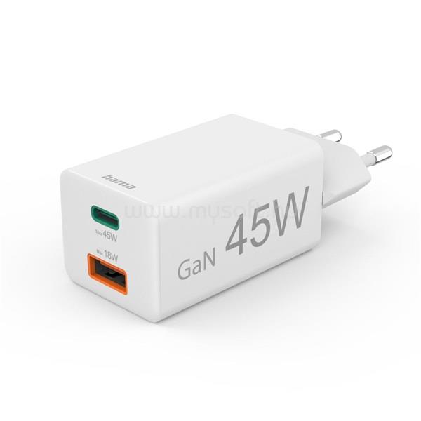 HAMA 00201993 45W GAN PD QC USB/USB-C hálózati töltő (fehér)