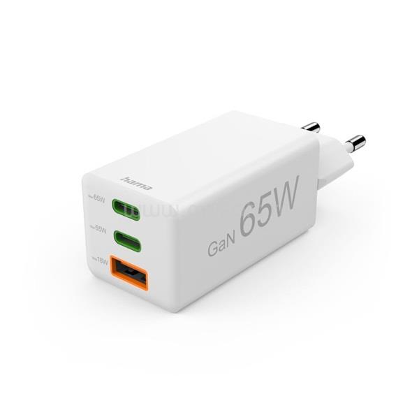 HAMA 00201996 65W GAN PD QC USB/USB-C hálózati töltő (fehér)