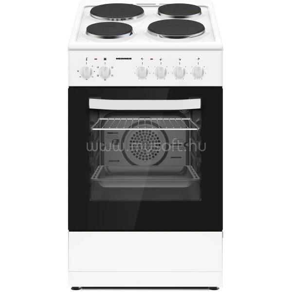 HEINNER HFSC-S56E4HMW elektromos 4 főzőlapos tűzhely  sütő űrtartalom 43L, grill ventilátor sütő világítás 50x60cm