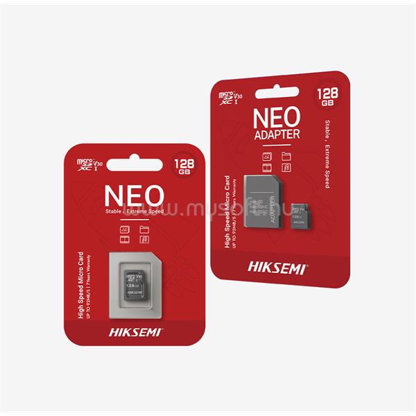 HIKSEMI MicroSD kártya - NEO 128GB microSDXC, Class 10 and UHS-I, 3D NAND + adapter