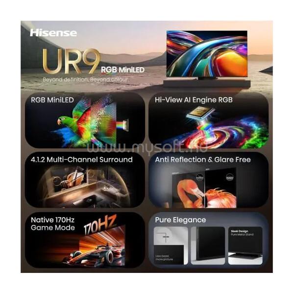 HISENSE 65UR9S 65"/164cm 4K 180Hz Smart RGB MiniLED TV, 3840x2160, 3xHDMI/3xUSB/RJ45/Wifi
