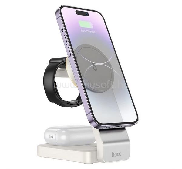 HOCO CQ3 asztali töltőállvány 3in1 15W, Apple Watch töltő, FEHÉR