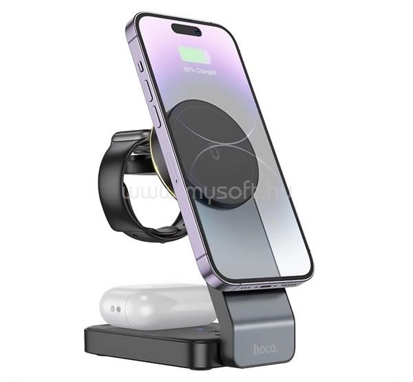 HOCO HOCO CQ3 asztali töltőállvány 3in1 15W, Apple Watch töltő, FEKETE