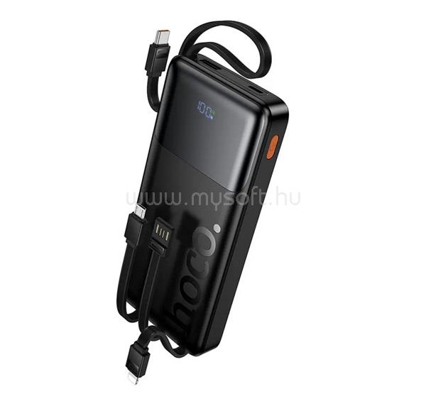 HOCO HOCO J156 vésztöltő USB+Type-C aljzat 10000mAh, LED kijelző + fix Tpye-C/lightning/USB kábel, FEKETE