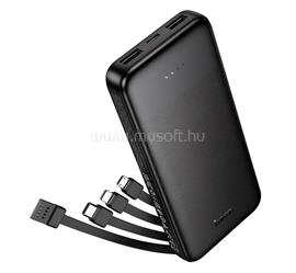 HOCO J163 vésztöltő 2 USB+Type-C aljzat 10000mAh, gyorstöltő + fix USB/Type-C/lightning/microUSB kábel, FEKETE HOCO_J163_B small