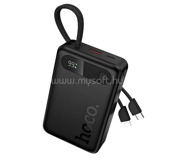 HOCO HOCO J171A vésztöltő USB+Type-C aljzat 20000mAh, PD gyorstöltő + fix Type-C/lightning kábel, FEKETE