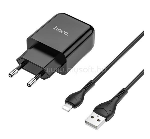 HOCO HOCO N2 hálózati töltő USB aljzat 10W, gyorstöltő + lightning kábel, FEKETE