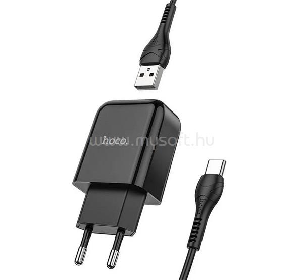 HOCO HOCO N2 VIGOUR hálózati töltő USB aljzat 10W, gyorstöltő + Type-C kábel, FEKETE