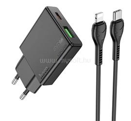 HOCO HOCO N38 hálózati töltő USB+Type-C aljzat 20W, vékony + lightning kábel, FEKETE HOCO_N38_BLACK+CABLE small