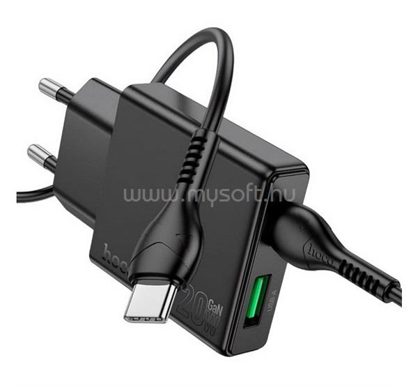 HOCO N38 hálózati töltő USB+Type-C aljzat 20W, vékony, FEKETE