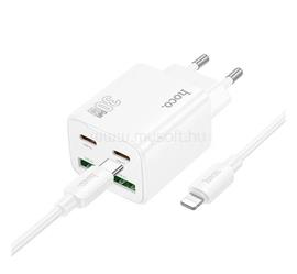 HOCO HOCO N56 hálózati töltő 2 USB+2 Type-C aljzat 30W, PD gyorstöltő 3.0 + lightning kábel, FEHÉR HOCO_N56_LIGHTNING_W small