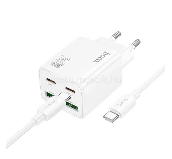 HOCO HOCO N56 hálózati töltő 2 USB+2 Type-C aljzat 30W, PD gyorstöltő 3.0 + Type-C kábel, FEHÉR