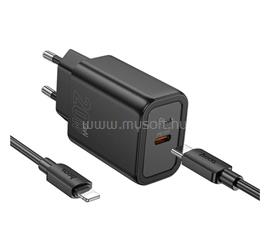 HOCO HOCO N60 hálózati töltő Type-C aljzat 20W, PD gyorstöltő 3.0 + lightning kábel, FEKETE HOCO_N60_TYPEC_LIGHTNING_B small