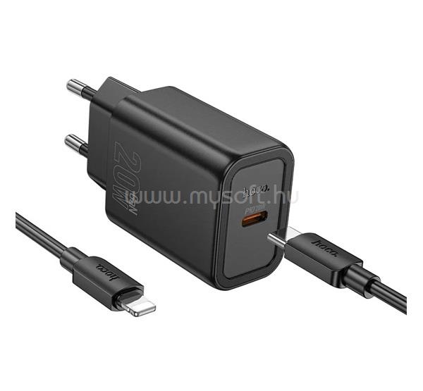 HOCO HOCO N60 hálózati töltő Type-C aljzat 20W, PD gyorstöltő 3.0 + lightning kábel, FEKETE